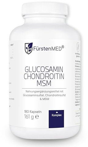 FürstenMED® Glucosamin Chondroitin MSM Hochdosiert + Vitamin C, 180 Kapseln als 4 Fach Komplex mit Glucosamine, Laborgeprüft & Ohne unerwünschte Zusatzstoffe