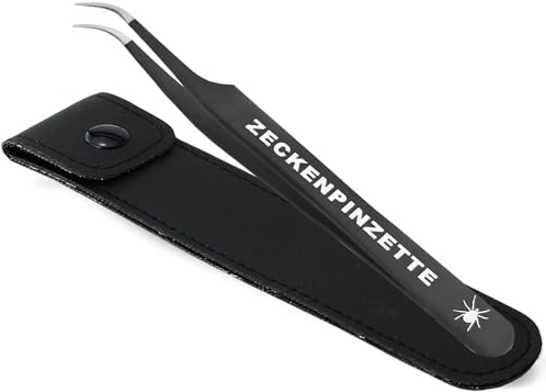 InstrumenteNrw Premium Zeckenpinzette als Zeckenzange mit Etui 11,5 cm | Zeckenentferner für Hunde Edelstahl Zeckengreifer mit gebogener Spitze zur präzisen Zeckenentfernung bei Haustieren