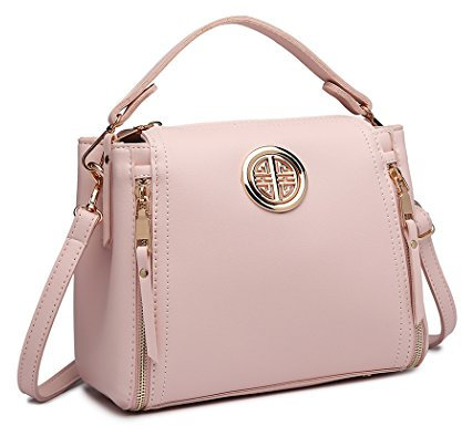 Miss Lulu Handtasche Damen Schultertasche Henkeltasche Pu Leder Elegant Umhängetasche Mittlere Top Griff Tasche (Pink)
