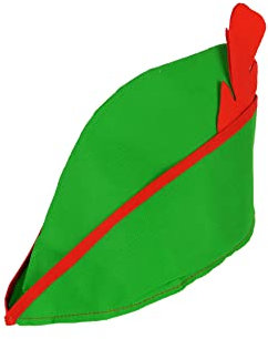 HENBRANDT Adult Green Robin Hood Hat with Red Feather and Trim Bycocket Medieval Hat Forest Archer Lost Boy Pan Pixie Elf Cap One Size Stag Do Halloween Fancy Dress Accessories for Men and Women