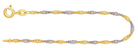 EDELIND Feines Armband Damen 8K/333 Echtgold Bicolor Gelbgold/Weißgold Bracelet Singapurkette 1.8mm Länge 19cm Goldarmband mit Schmuck Geschenk Box