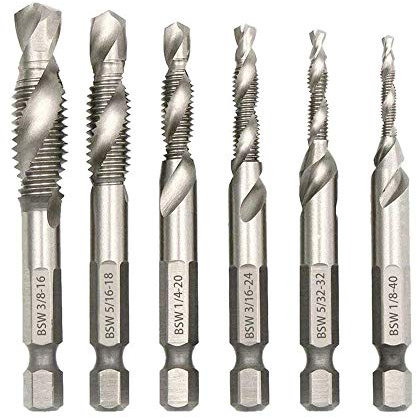 Bestgle 6pcs Tap Combination Drill Bit Set, 1/4 Hex Shank HSS Deburr Countersink Bit, Imperial 1/8 5/32 3/16 1/4 5/16 3/8 for Wood, Metal & Aluminum