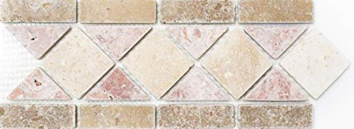 Pluto MOSBOR-60204_f Bordure en pierre naturelle Beige/rouge/marron 12,5 x 30,5 x 1 cm