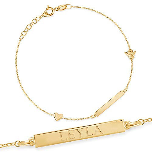 Maverton ID Kinder Armband 333 Gold - mit Namen + personalisierte Geschenkbox mit Gravur - Weihnachtsgeschenke - Geschenk zur Geburt Taufe Geburtstag - Länge: 13-17 cm - 8 Karat