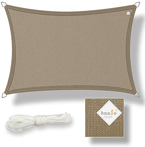 hanSe Sonnensegel rechteckig, Segeltuch Rechteck, 4x5m in Taupe, aus HDPE Gewebe, wetterbeständig mit UV Schutz und Sonnenschutz für Garten, Balkon und Terrasse