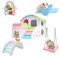 Duogege Syrisches Hamsterspielzeug-Set, verbesserte Version 22,6 cm großes Hamsterhaus, Holz-Rümaus-Versteck Kleintier-Wippe, Meerschweinchen-Sportübungsspielzeug, Regenbogenbrücke, Schaukel,