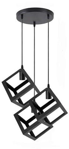 LEDSone Moderne Vintage Hängelampe mit 3 Köpfen, schwarzer quadratischer Drahtkäfig, dreifach hängende Deckenlampe mit verstellbarem Kabel (quadratischer Käfig mit 3 Köpfen)