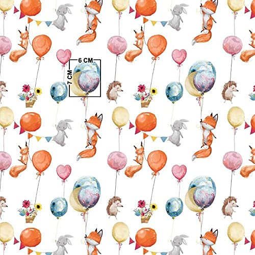 11,99€/m 300x160cm Tiere Luftballon Eichhörnchen Fuchs Igel Hase 100% Baumwolle Baumwollstoff Kinder Meterware Handwerken Nähen Stoff (300x160cm)