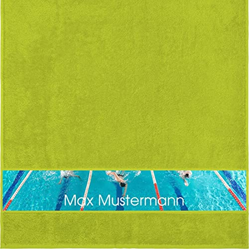 Manutextur Duschtuch mit Namen - personalisiert - Motiv Schwimmen 2 - viele Farben & Motive - Dusch-Handtuch - hellgrün - Größe 70x140 cm - persönliches Geschenk mit Wunsch-Motiv und Wunsch-Name