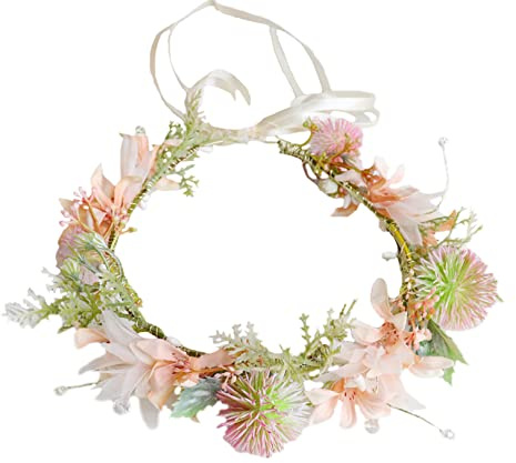 Brikuinr Blumenkranz für Mädchen, Blumenkranz, Haarkranz, Haargirlande, Halo, Blumen-Kopfschmuck, Boho, mit Band, Hochzeit, Party, Festival