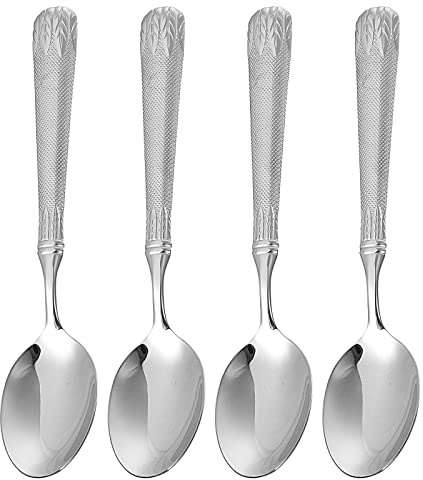 4 Piezas Cuchara De Acero Inoxidable Cuchara De Espresso Cuchara Metalica Para Cocinar Cuchara De Fruta Cucharadas De Azucar Cucharas De Metal Cuchara De Condimento En Relieve