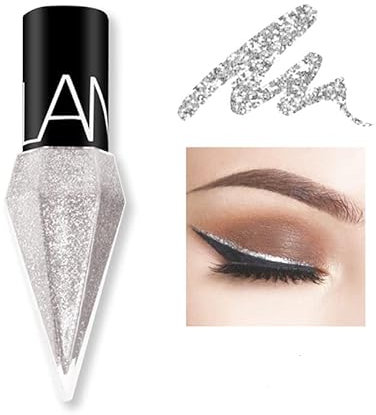 Liquid Glitter Shiny Eye Liners Cosméticos High Pigment Shimmer Sparkling Silver Metallic Eyeliner Colorful Pearlescent Eyeliners de larga duración para Eye Makeup # 02