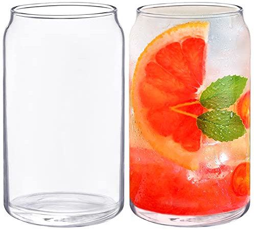 380ml Highball Glasses, Wieat 2 Pcs Drinking Glasses,Can Shaped Cocktail Glasses, Cups for Water, Beer, Vodka, Iced Coffee, Juice, Glass Coffee Mug, Everyday Use
