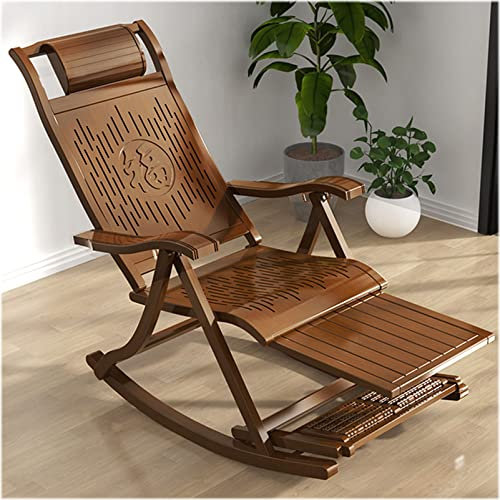 Lsoiup Foldable Wooden Recliners,Wooden Rocking Chairs Sun Lounger Chairs,Outdoor Bamboo Rocking Recliners with armrest Foot Massage Pillow