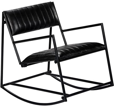 Tidyard Schaukelstuhl Schaukelsessel Schwingsessel Relaxsessel Relaxstuhl Polsterstuhl Ruhesessel Schwingstuhl Schaukel Sessel 54 x 75 x 70 cm (B x T x H) Mit Armlehnen Schwarz Echtleder Eisen