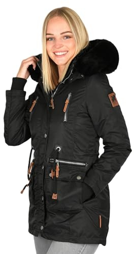 Navahoo Damen Mantel Winterjacke mit Teddyfell und Fellkragen B873