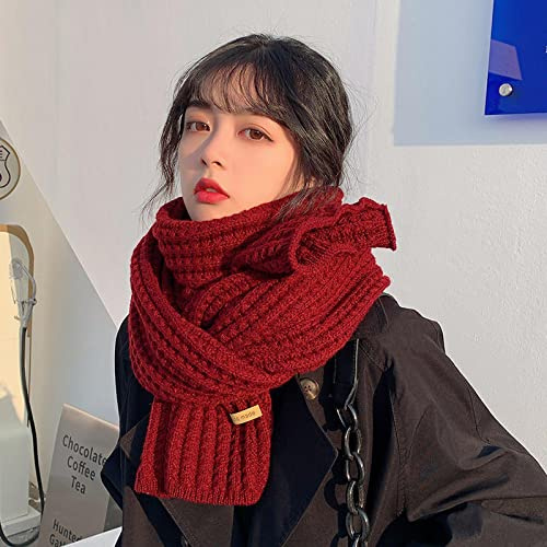 PAIHUIART Schal Damen Herren Schals Winter Halstuch Mütze Schal Poncho Schal Frauen Neue Koreanische Wollschal Liebhaber Männer Und Frauen Verdicken Warm Rot Einfarbig Gestrickt Einheitsgröße Wein
