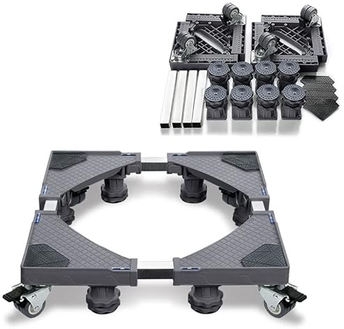 YUENFONG Waschmaschinen Untergestell Sockel Verstellbare Podeste und Rahmen für Waschmaschinen, Trockner und Kühlschrank, Länge&Breite 45-75 cm, Höhe 10-13 cm Einstellbare, 8Füße + 4Räder, Grau