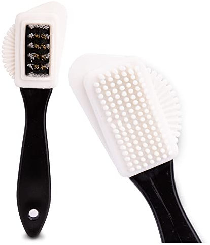 SULPO Schuhbürste mit Messing und Nylonborsten - Wildlederbürste 4-seitige - Schuhputzbürste Wildleder Pflege - Rauhlederbürste Nubuk - Hochwertige Reinigungs Schuhbü - 1 Stück