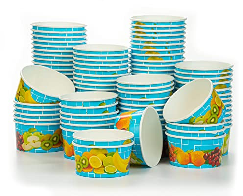 Octopus 1500 Eisbecher aus fester Pappe, 160 ml, buntes Früchtemotiv | Stabiler Boden und gerollter Rand, für Eiscreme, Mousse, Pudding, Obst und weitere kalte Desserts