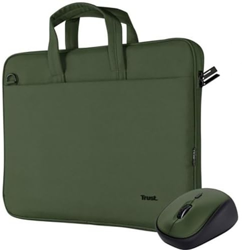Trust Bologna Laptoptaschen-Maus-Set, Slim Laptop Eco Tasche bis 16 Zoll, mit Schultergurt, Leise Funkmaus, Nachhaltiges Design, 800-1600 DPI, Maus für Laptop, PC, Desktop, Mac