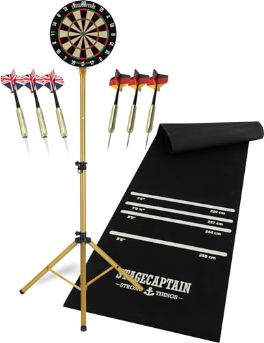 Stagecaptain DBS-1715C Bullseye Champion Dartscheibe + Ständer und Matte | Dartboard, Dartscheibe aus Sisal, Drehbarer Nummernring, Material Scheibe: Sisal, Super deutlich lesbare Nummerierung, 5 cm
