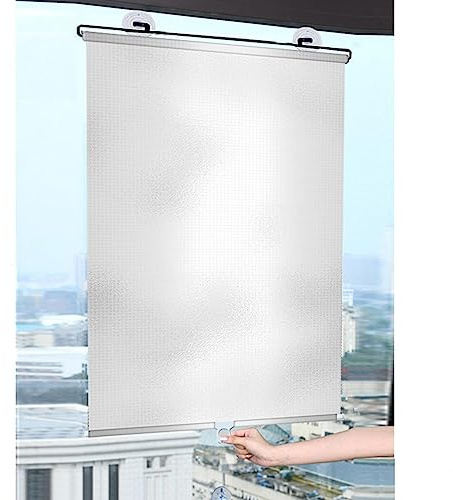 Saugnapf-Fensterrollos,Versenkbarer Sonnenschutz Ohne Bohren,Reflektierender Verdunkelungsvorhang,Temporäre Jalousien für Fenster und Türen,Sonnenzimmer Badezimmer Büro,Silver-W58*H125cm(22.8*49.2in)