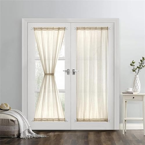 GYROHOME Tende per porta alla francese, in finto lino, trasparenti, in voile, per proteggere la privacy, per porta d'ingresso, patio, porta, 2 pannelli, 100 x 200 cm, colore: beige