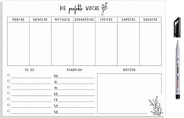 Wochenplaner magnetisch A4 Die perfekte Woche | magnetischer Wochenplaner | Wochenplaner abwaschbar | Magnetplaner | 30 cm x 21 cm (DIN A4 + Folienstift)