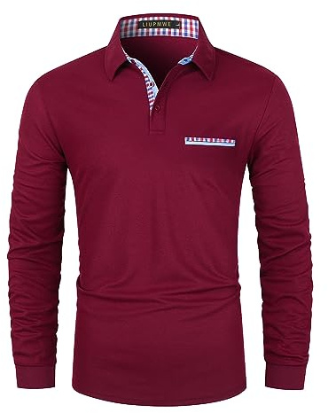 LIUPMWE Poloshirt Herren Langarm Golf T-Shirt Casual Tops Klassisches Polohemd M-3XL,Rot-01,M