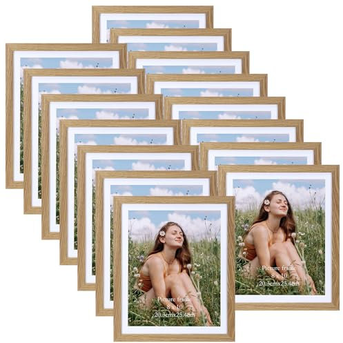 Vasemouh Naturholzfarbene Bilderrahmen 15er-Set, für 20x25 Bilder mit Passepartout oder für Bilder 23x28 ohne Passepartout, Wand- und Tischaufstellung