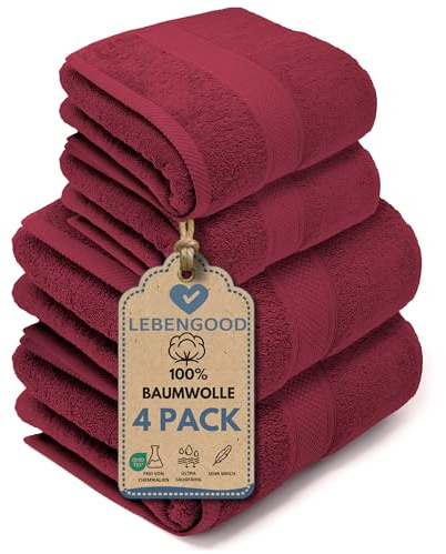 LEBENGOOD 4-teiliges Handtuch Set – 100% Baumwolle, Oeko-TEX® Zertifiziert – 2 Badetücher, 2 Handtücher, Extra weich, Saugfähig & Langlebig – Für Bad, Dusche & Gäste-WC