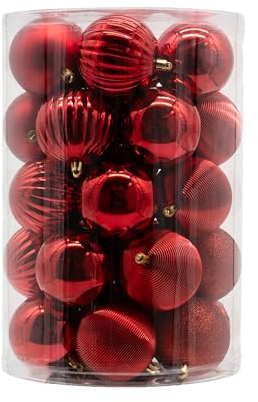 Kunststoff Weihnachtskugel rot 1 Set - 34 Stück Ø 8cm Deko Kugel Christbaumschmuck Mix Glitzer Matt Gemustert Glänzend