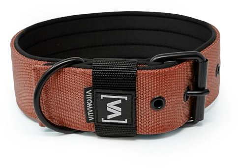 VITOMALIA® 4cm Breites Hundehalsband mit abstehender Neopren-Innenfütterung für Hunde, Schwarze Edelstahl-Dornschnalle, Hundehalsband mittelgroße Hunde (4cm/L = 45cm-55cm, Braun)