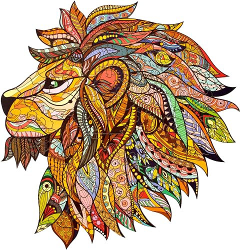 Holzpuzzle 100 Tiele - 25х23 cm Wooden Puzzle Holz Erwachsene Einzigartige Form Holzpuzzles Bunt Tiere Familienspiel Geschenk (Löwe) (Löwe)