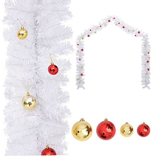 BaraSh Weihnachtsgirlande Geschmückt mit Kugeln Weiß 5 m Deko Weihnachten Girlande