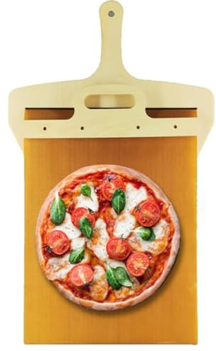 AENZA Skjutpizzaspade, glidande pizzaspade, glidande pizzaskiva, glidande pizzaskiva med självhäftande beläggning och handtag non-stick, med handtag, disksäker