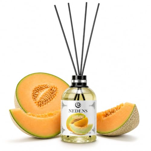 NEDENS Duftstäbchen Mikado 110 ml – Raumduft mit 4 Bambusstäbchen, langanhaltender Duft, dekorative Glasflasche, Intensität regulierbar, ideal für Wohnzimmer, Bad, Flur & Büro (Melone)