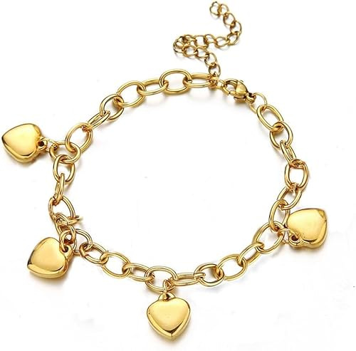 HSAJS Bracelet Chaîne Maillons Ovales Charms Coeurs Pendants Bijou Poignet Élégant Accessoire Femme Romantique