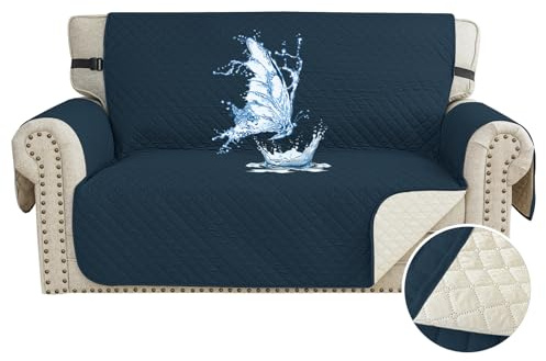 CYCMACO Wasserdicht Sofa Überzug 2 Sitzer, Couch Bezug Haustier Katze Hunde, Sofaschoner rutschfest, Universal Couchüberzug Waschbar, Sofa Covers Mit Armlehnen, Berliner Blau