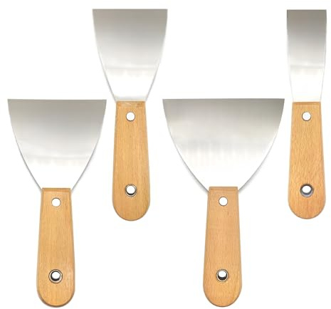 FTONOM5 4 Piece Stainless Steel Scraper Set Multi-Size (1.5”-5”) Wall Stripper Filler Knife for Plastering Paint Removal DIY – Rust-Resistant Tools