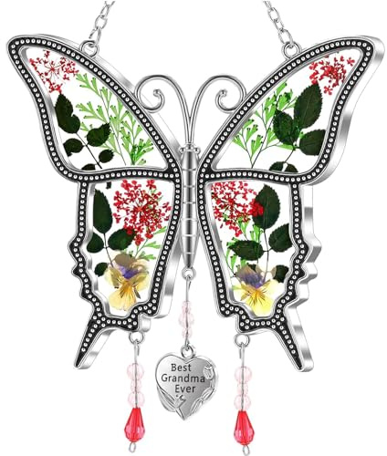 Grandma Gifts, Suncatcher Butterfly Garden Grandma Mothers Day Gift Grandma Birthday Gifts, Best Grandma Ever Wind Chime Christmas Mothers Day Gifts for Grandma Granny Nan Nanny Gifts