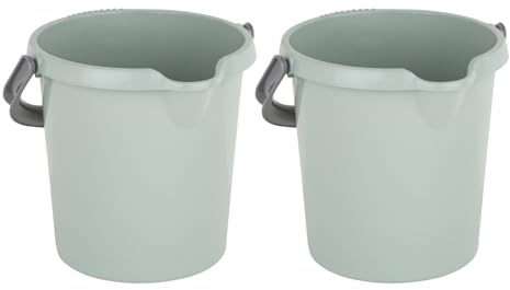 (Set of 2) High Grade 5L Litre Silver Sage Plastic Bucket With Spout Easy-Grip Handle & Litre Scale Multipurpose Water Bucket Storage Bucket Beach Bucket For Cleaning Gardening Kitchen Food Storage