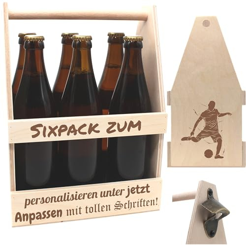 FUSSBALL-Bierträger personalisiert Sixpack Flaschenträger Bierträger aus Holz mit Gravur Männergeschenk mit Namen Fußballtraining Fußball Zubehör Fußball Fanartikel Fußball Ausrüstung Fußballgeschenk
