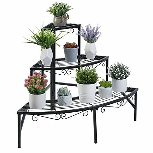 plant standunho Corner flower staircase, plant staircase 3-tier shelf, metal flower shelf, plant shelf for corner, balcony, garden decoration, 77 x 58 cm