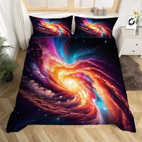 3D Galaxie Bettwäsche Set 135x200 cm Weich Mikrofaser Weltall Kinder Bettwäsche-Set mit Reißverschluss 3 Teilig Bettbezug Set mit 2 Kissenbezug 80x80 cm