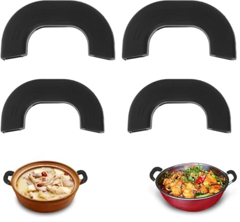 AFCJLTO Set di 4 presine da cucina in silicone antiscivolo e resistenti al calore, dotate di supporti per i manici delle pentole, Ideali per l'utilizzo su padelle e piastre calde,