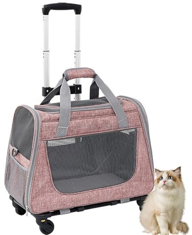 PJDDP Chariot Polyvalent Pliable pour Animaux De Compagnie Sac De Transport, Sac De Transport pour Chien/Chat À roulettes pour Animaux De Compagnie Chiens, Chats,Rose