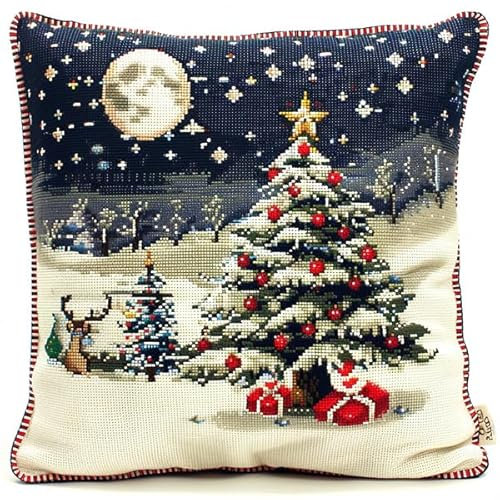 Lfynior Stickset für Kreuzstichkissen Weihnachten Stickkissen zum Selbersticken 45X45cm Stickpackung Stickset Kreuzstich Kissen zum Basteln Stickkissen Stickpackung mit Vorgedruckt Kreuzstichmotiv