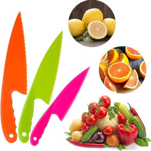 DERDOUT Kitchen Safety Knives for Kids, 3PCS Children's Cooking Knives in 3 Sizes, Paring Knife for Vegetables Fruits Salad Cheese